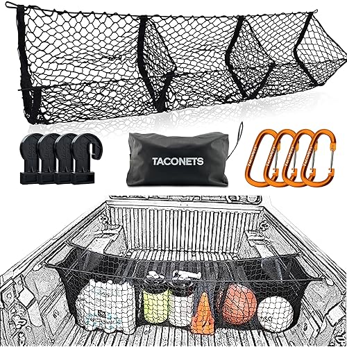 TacoNets Three Pocket Cargo Net for 2005-2026 Toyota Tacoma - Patented Design - Premium Truck Bed Organizers & Storage - Grocery Holder - Designed in USA