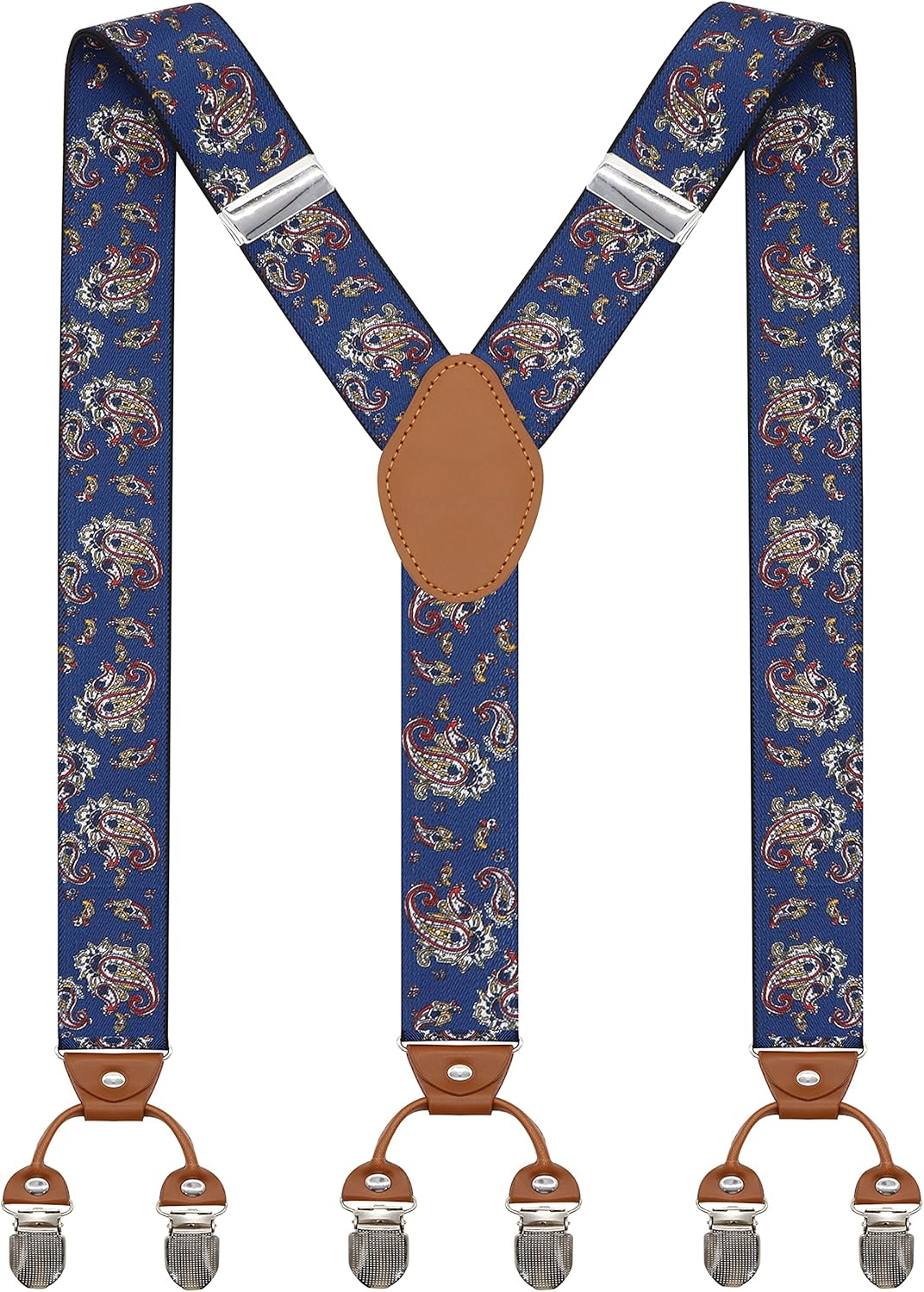 Men’s Y-Shaped Heavy Duty Suspenders – 6 Metal Clips, Elastic Straps