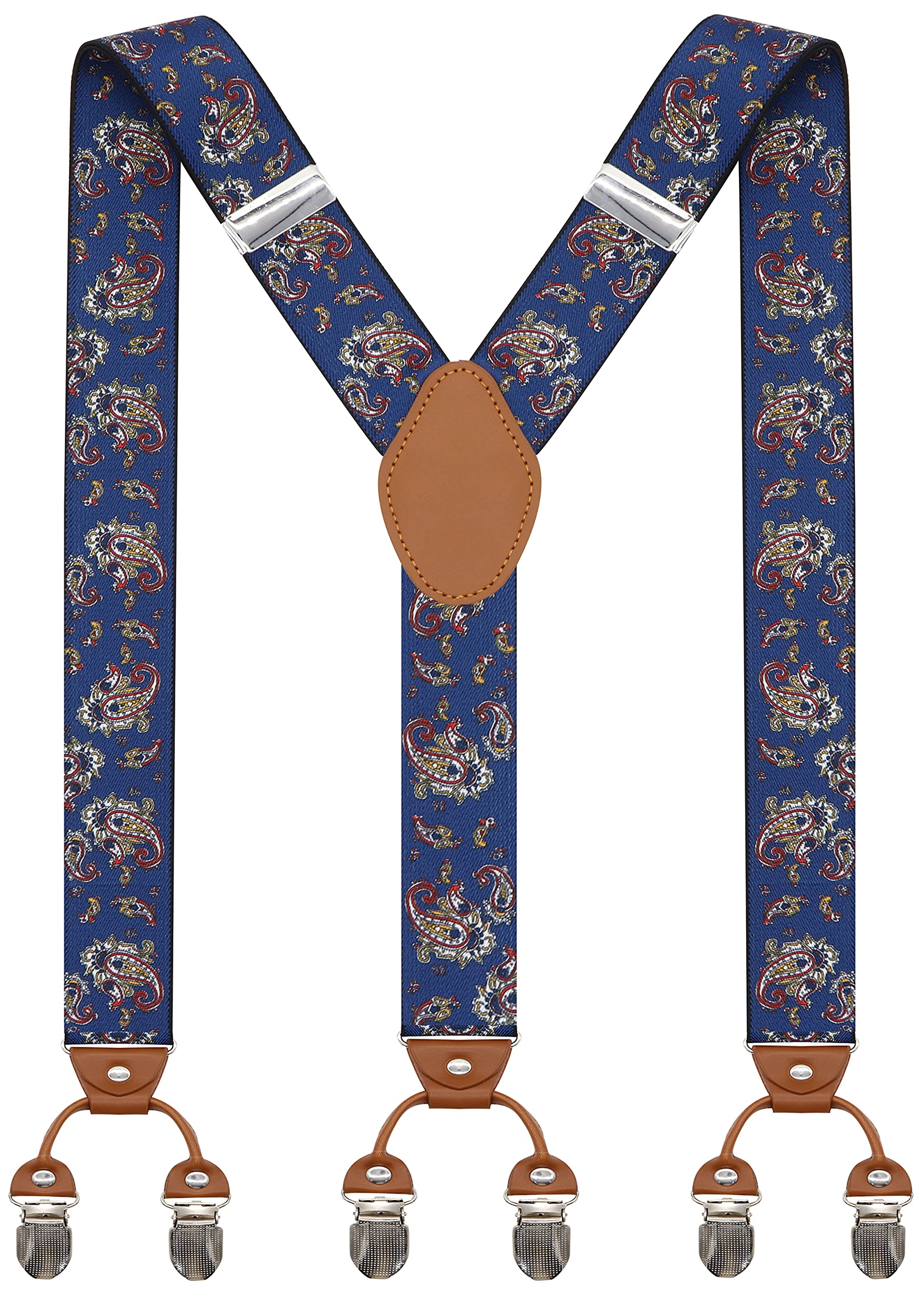 Men’s Heavy Duty Y-Back Suspenders, 6 Strong Metal Clips Adjustable Elastic Straps for Work, Tuxedos, and Daily Wear