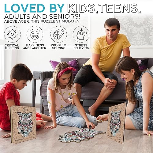 Miniatura 7 de Rompecabezas de madera para adultos, rompecabezas de búho (L, 168 unidades), hermosa caja de madera, rompecabezas de madera con forma única, regalos