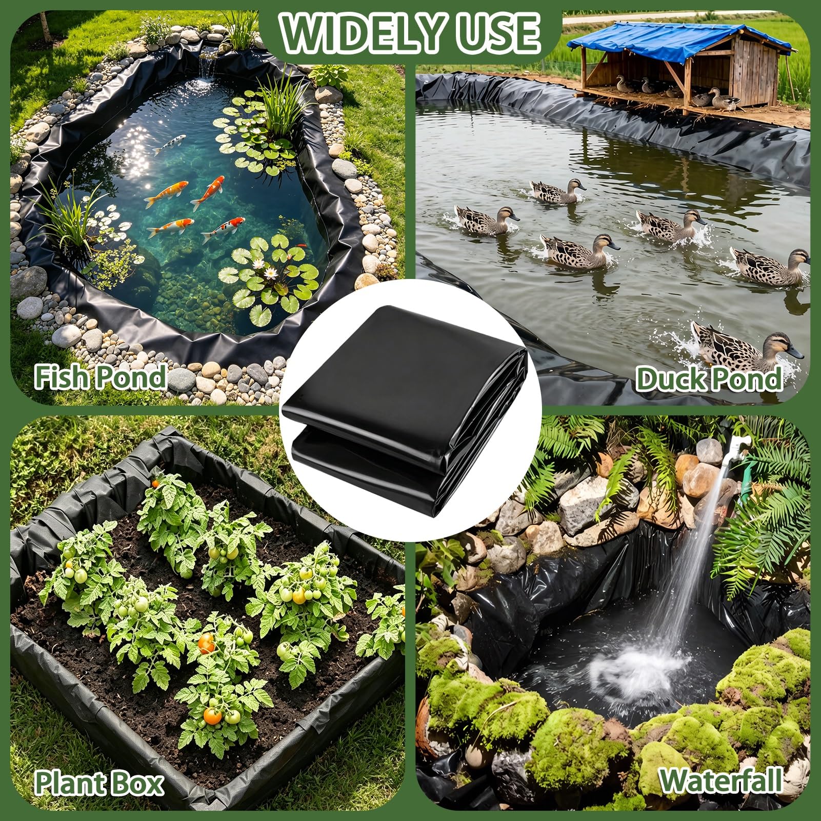 Revestimiento para Estanque Negro HDPE | 3x5m 5x7m 6x6m 7x8m 8x10m 10x12m Base para estanques Koi Exterior | Película Sellado Membrana Prueba Humedad para embalses(5x7m)