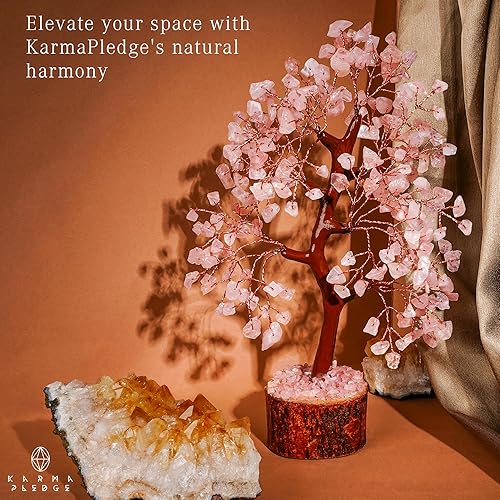 Miniatura 4 de KARMAPLEDGE Árbol de la vida de cristal de cuarzo rosa para mujer, decoración de oficina, buena suerte, dinero, meditación, positividad, piedras de