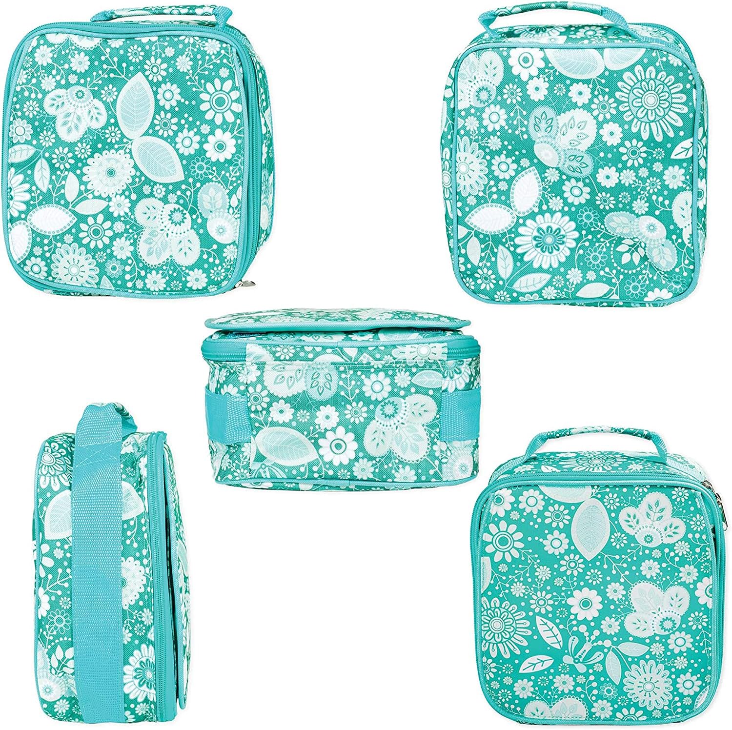 Class Collections Teal Floral Motif Water Resistant Zipper Closure Insulated Soft Cooler Lunch Bag, 11 x 9 - Image 4