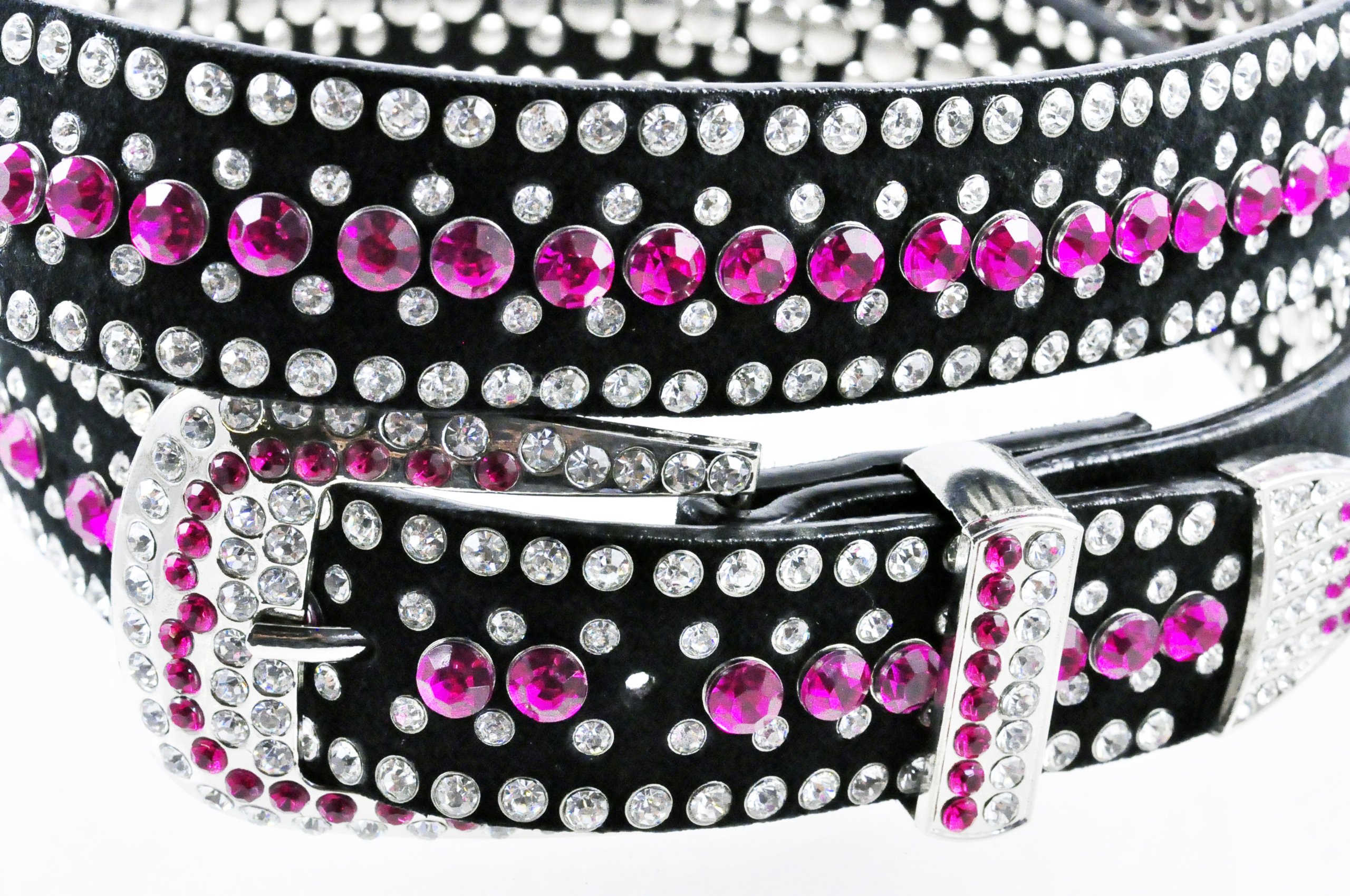 NYFASHION101 Women's Two Tone Faux Suede Rhinestone Belt with Rhinestone Buckle DM1006, Pink, L