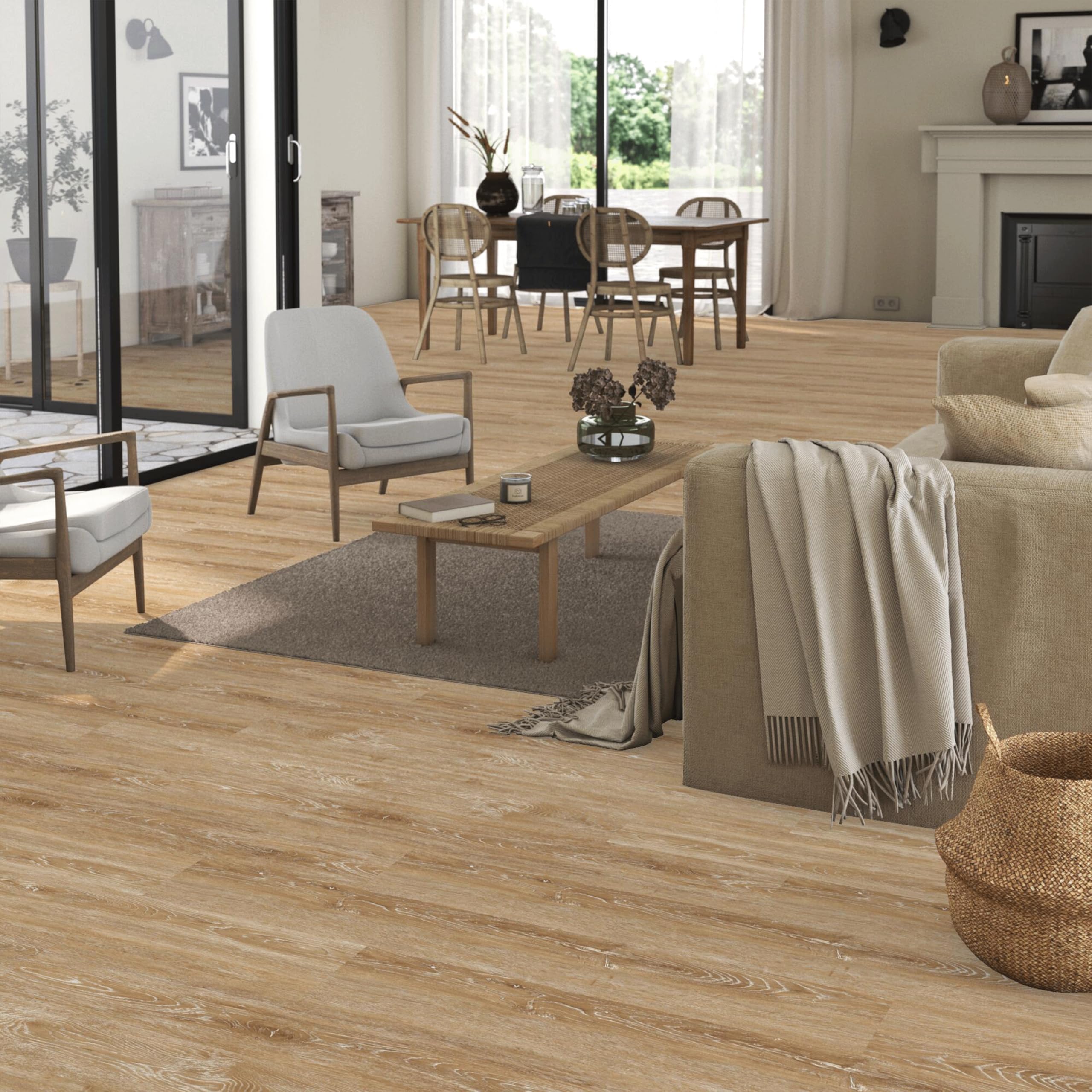 ARTENS - Revêtement de sol en PVC - Lames en vinyle Click Wharton 2 - Sol en vinyle - Intenso - Effet bois - Beige clair - L.122 cm x l18 cm - Épaisseur 4,5 mm - 1,54 m²/ 7 lames - Classe de charge 33