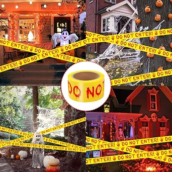 Halloween Decorations Outdoor Caution Tape Do Not Enter! Red Font Yellow Warning Tape 25 M X 4.8 Cm Spooky Warning Sign for Suitable for Gardens, Parties, Schools, Offices, Homes,Window Decoration