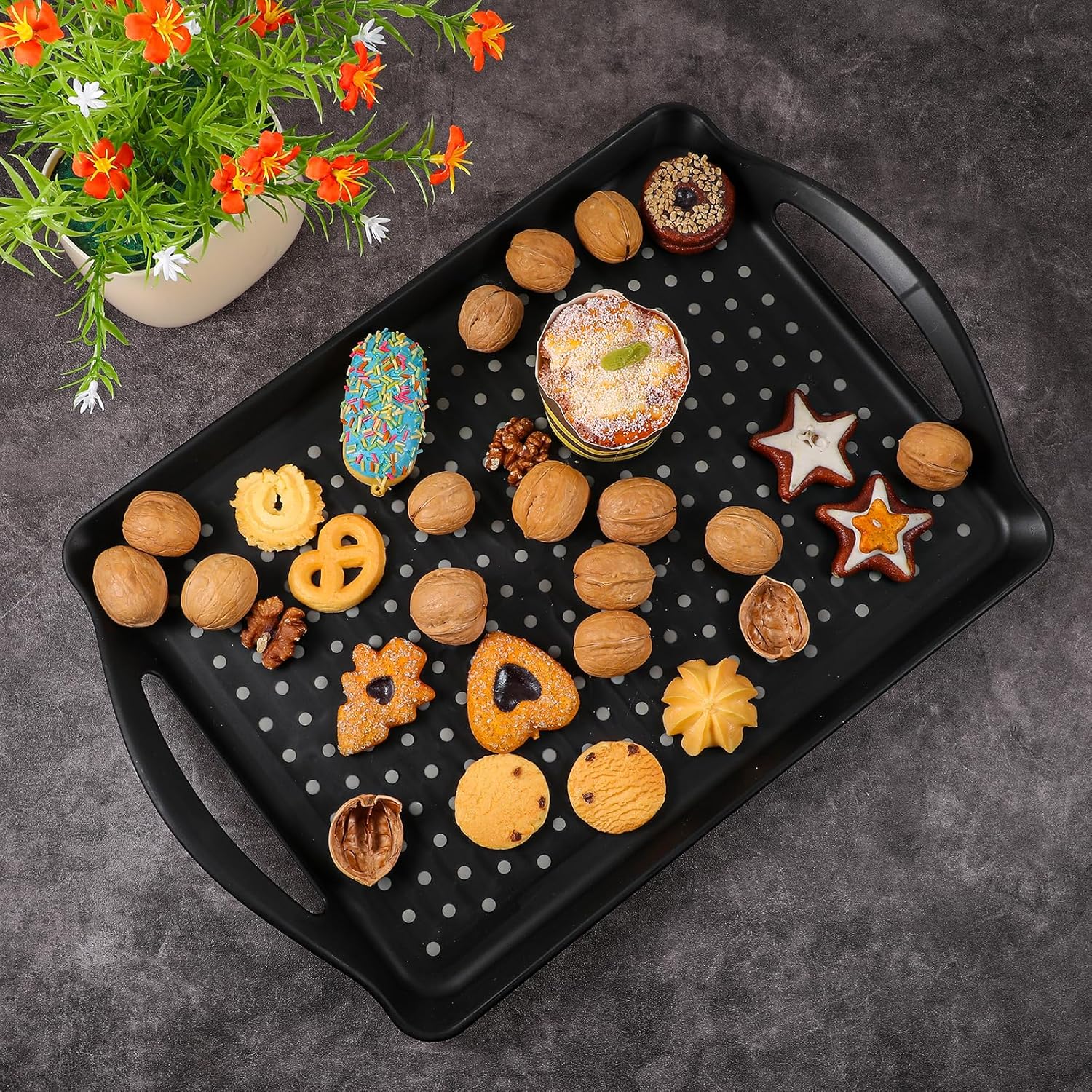 3 Pcs Anti-Slip Serving Trays with Handles, Rectangular Food Serving Tray for Lap, Reusable and Durable, Black - Image 4