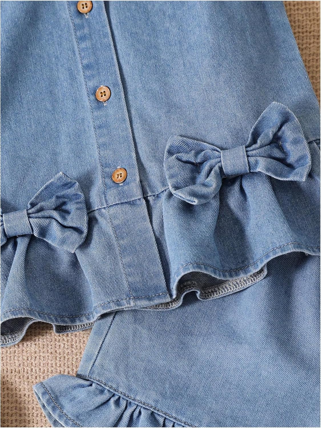 WDIRARA Toddler Girl's Denim 2 Piece Outfit Bow Sleeveless Button Up Tank Shorts Set Cute Outfits