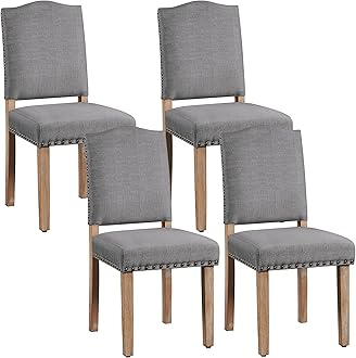 Yaheetech Dining Chairs Set of 4 Modern Kitchen Dining Room Chairs with Nailhead Trim and Upholstered Seat for Home, Kitchen, Dark Grey