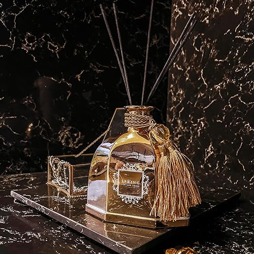 Miniatura 5 de SPRING Juego de difusor de varillas doradas de fragancia, extra grande de 10.14 onzas, fragancia fabricada en Francia, jazmín, lirio de los valles,