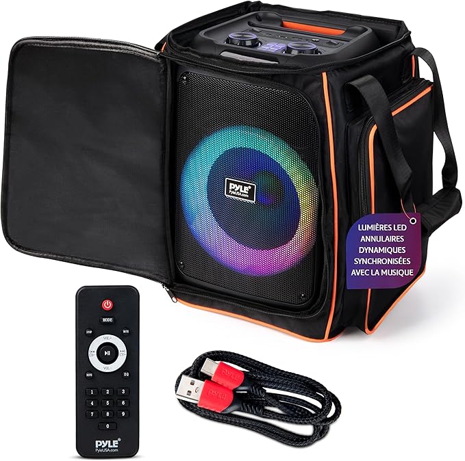 Pyle Enceinte Bluetooth Portable – Enceinte Puissant Portable avec Basses Profondes & Aigus Clairs – Haut-parleur Système Stéréo Sans Fil TWS 100W – Enceinte Sono Karaoké Compact avec Sac de Transport