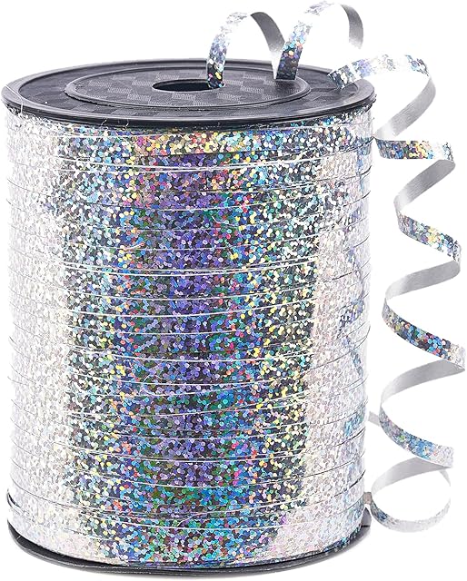 PartyWoo Silver Ribbon, 500 Yard Curling Crafts, Iridescent Crimped, Shiny Metallic Gift Wrapping, Ribbon for Balloons String, Florist Flower (1 Roll)