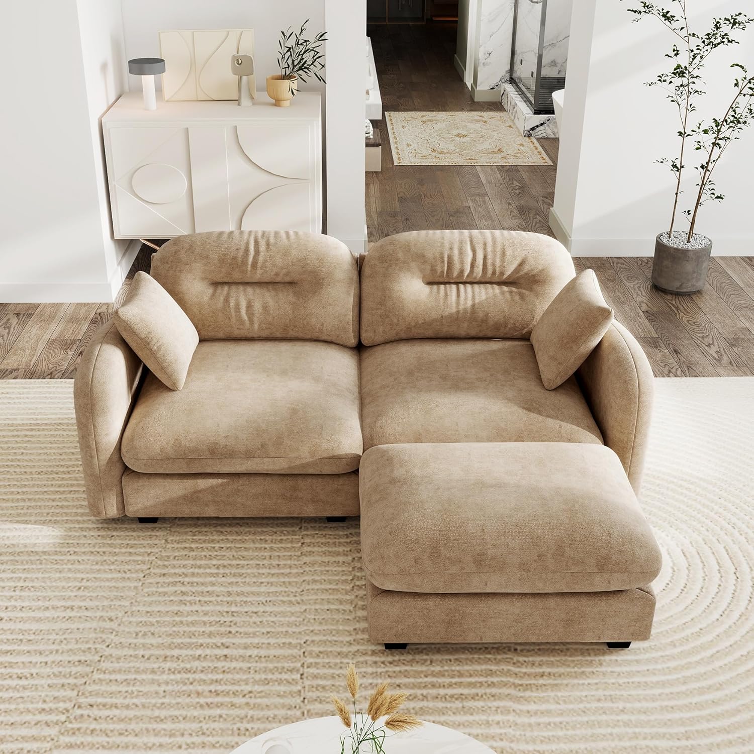 74'' Chenille Couch, L-Shaped Sectional Sofa, Ultra-Soft Comfort Memory Foam Cloud Couch with Pillows, Sectional Couches for Living Room
