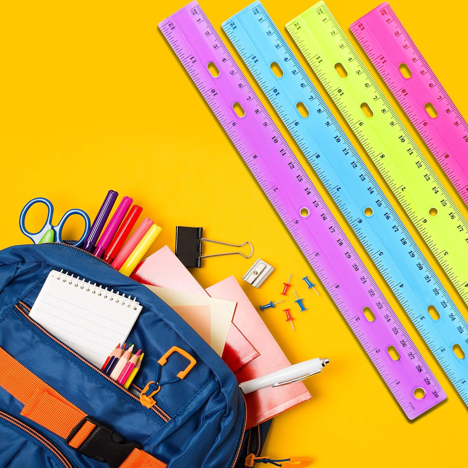 Emraw 12 inches Jeweltones Color Ruler - Designed in Blue, Pink, Green and Orange – Great for School, Home, & Office - 8 Pieces image 2