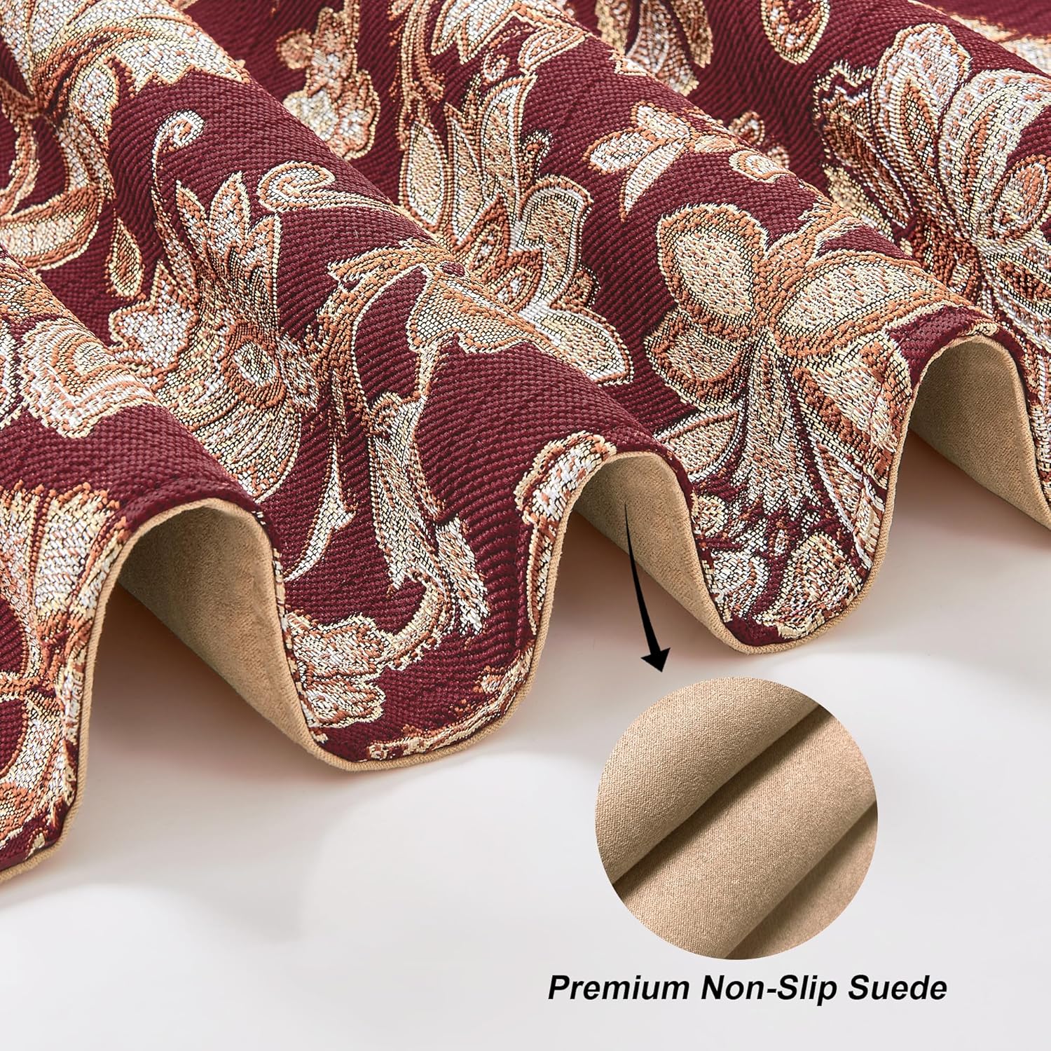 Loom and Mill Vintage Jacquard Table Runner 72 inches Long, Elegant Floral Pattern Dining Table Runners with Tassels, Great for Table Setting Kitchen Dresser Party Holiday Decor(Burgundy, 13x72in)