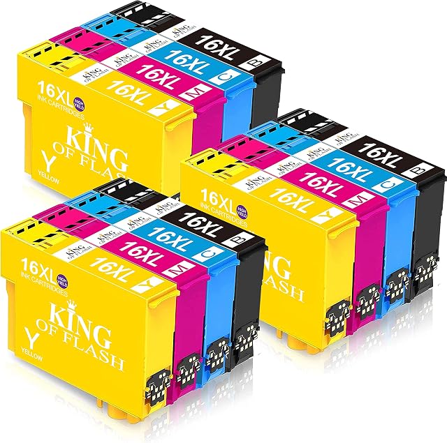 King of Flash Replacement for Epson 16XL Ink Cartridges Compatible for Epson Workforce WF-2750 WF-2630 WF-2760 WF-2010 WF-2510 WF-2520 WF-2660 WF-2540 WF-2650 WF-2530 (3 Sets of 4)