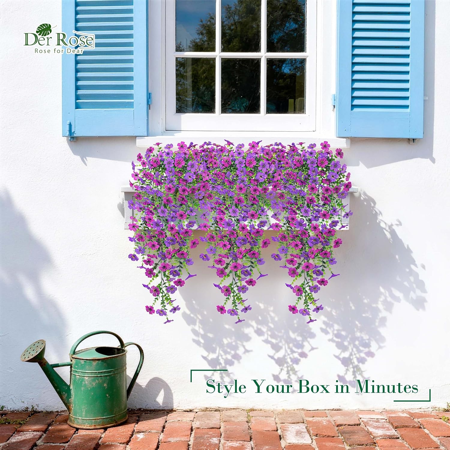 Der Rose 4Pcs Artificial Flowers for Outdoors 29.5'' Faux Hanging Flowers for Outdoor Planters, Fake Outdoor Flowers with Light&Dark Purple Cascading Blooms for Porch Patio Garden Front Door Decor