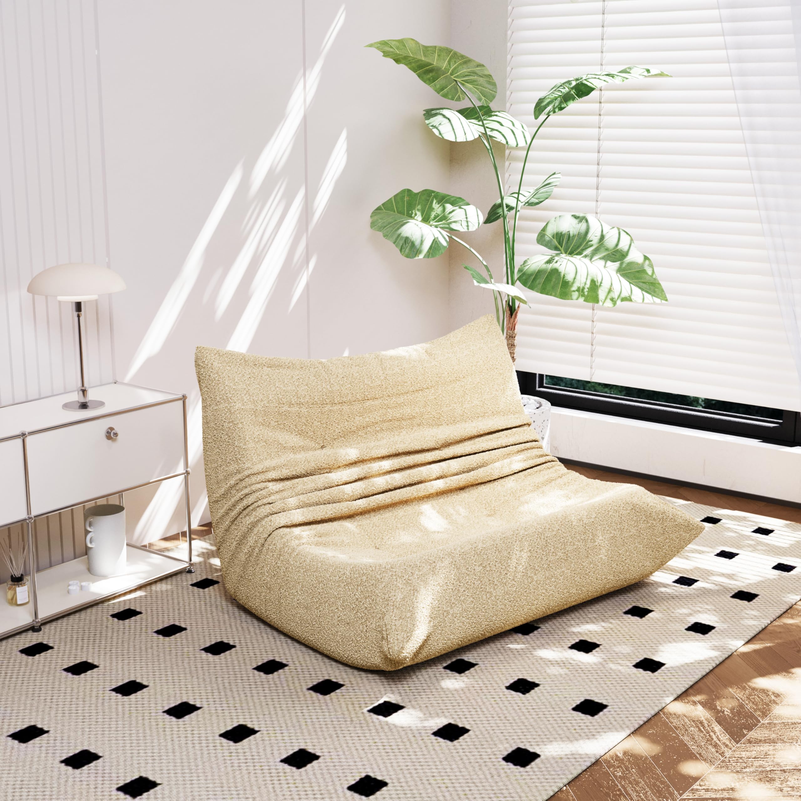 okwish Beanbag-Sofa, riesiges Doppelsofa, aus Teddy-Fleece-Material, übergroßes Lazy Sofa, ideal zum Lesen und Entspannen drinnen und draußen, Beige