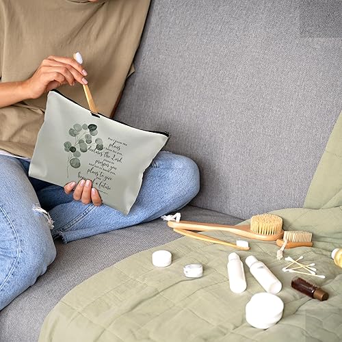 Miniatura 8 de Nogrit Jeremías 2911 de la Biblia con texto en inglés "I Know the Plans I Have for You", bolsa de cosméticos para maquillaje de hojas de eucalipto