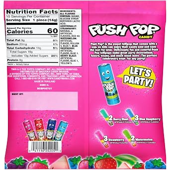 Push Pop Party Pack - 10 Count Lollipop Suckers + Baby Bottle Pop Party Pack - 10 Count Lollipops w/Powdered Sugar Dip Bulk Variety of Individually Wrapped Lollipops in Assorted Flavors