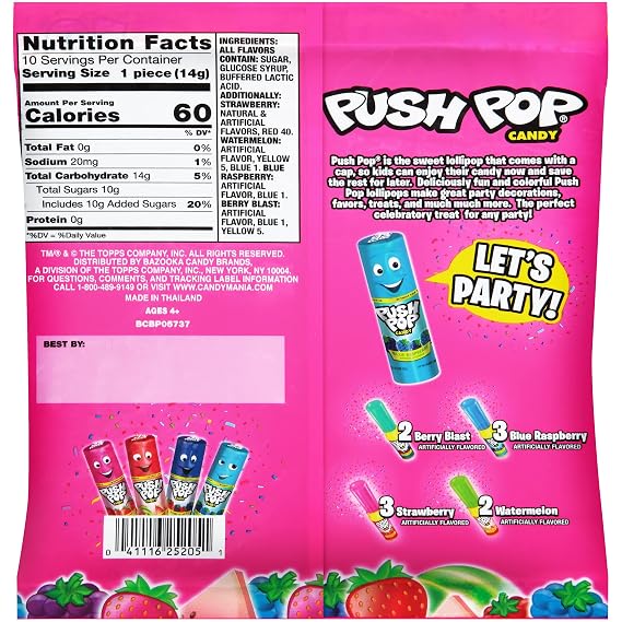 Push Pop Party Pack - 10 Count Lollipop Suckers + Baby Bottle Pop Party Pack - 10 Count Lollipops w/Powdered Sugar Dip Bulk Variety of Individually Wrapped Lollipops in Assorted Flavors