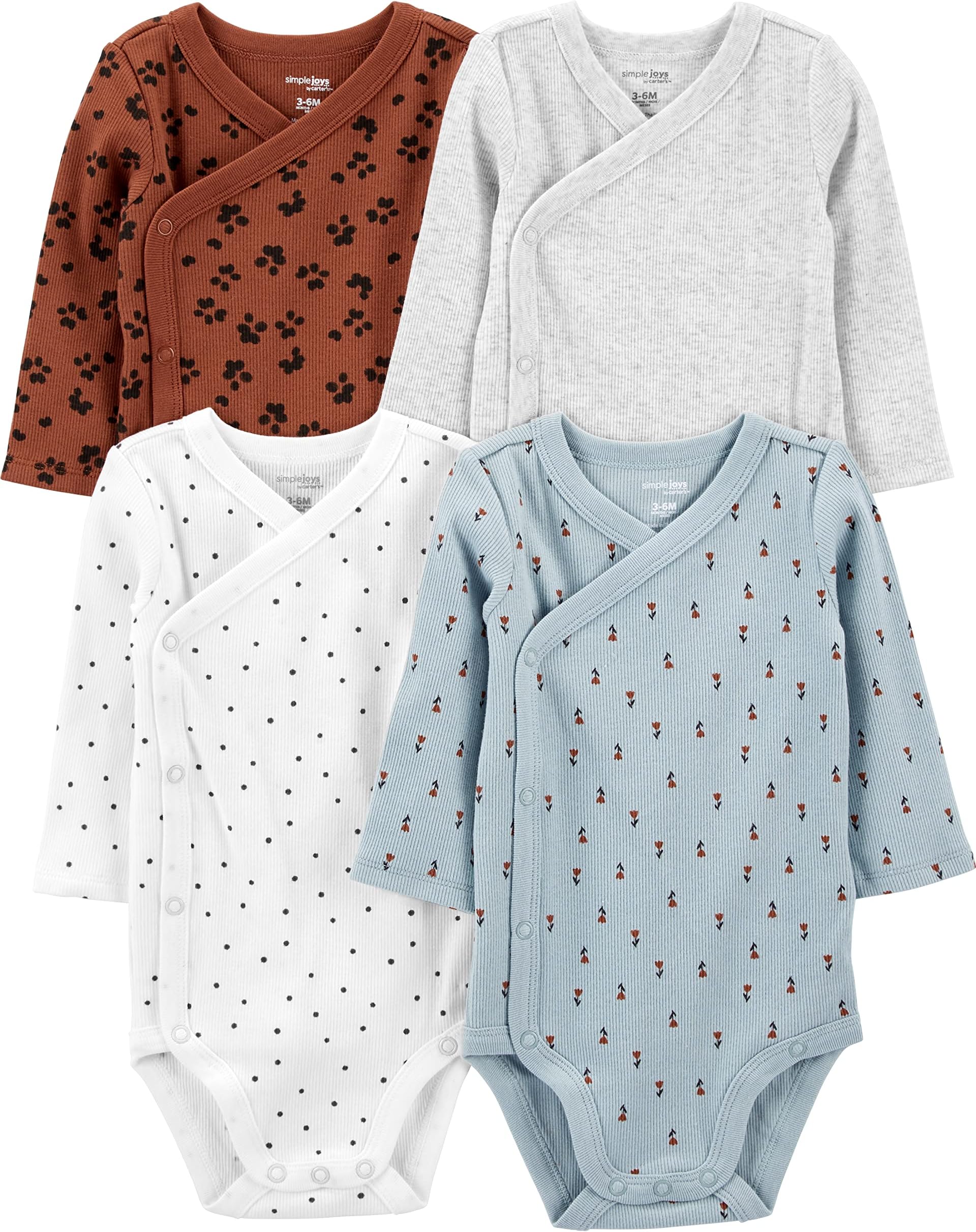 Simple Joysby Carter's Unisex Babies' Side Snap Bodysuit, Pack of 4