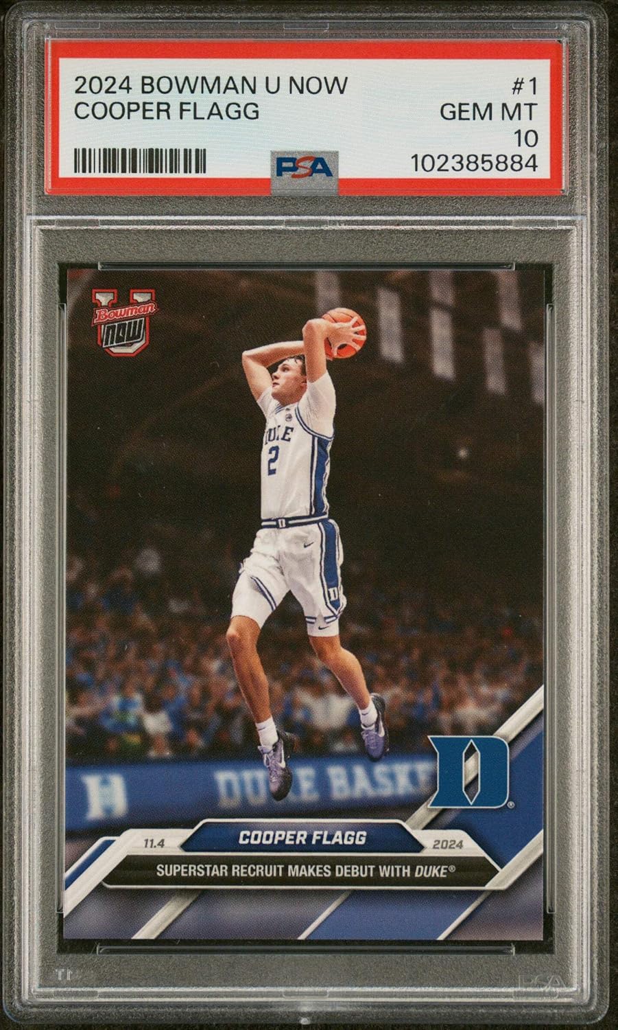 Graded 2024 Topps Bowman U Now Cooper Flagg #1 Superstar Recruit Makes Debut With Duke Rookie RC Basketball Card PSA 10 Gem Mint