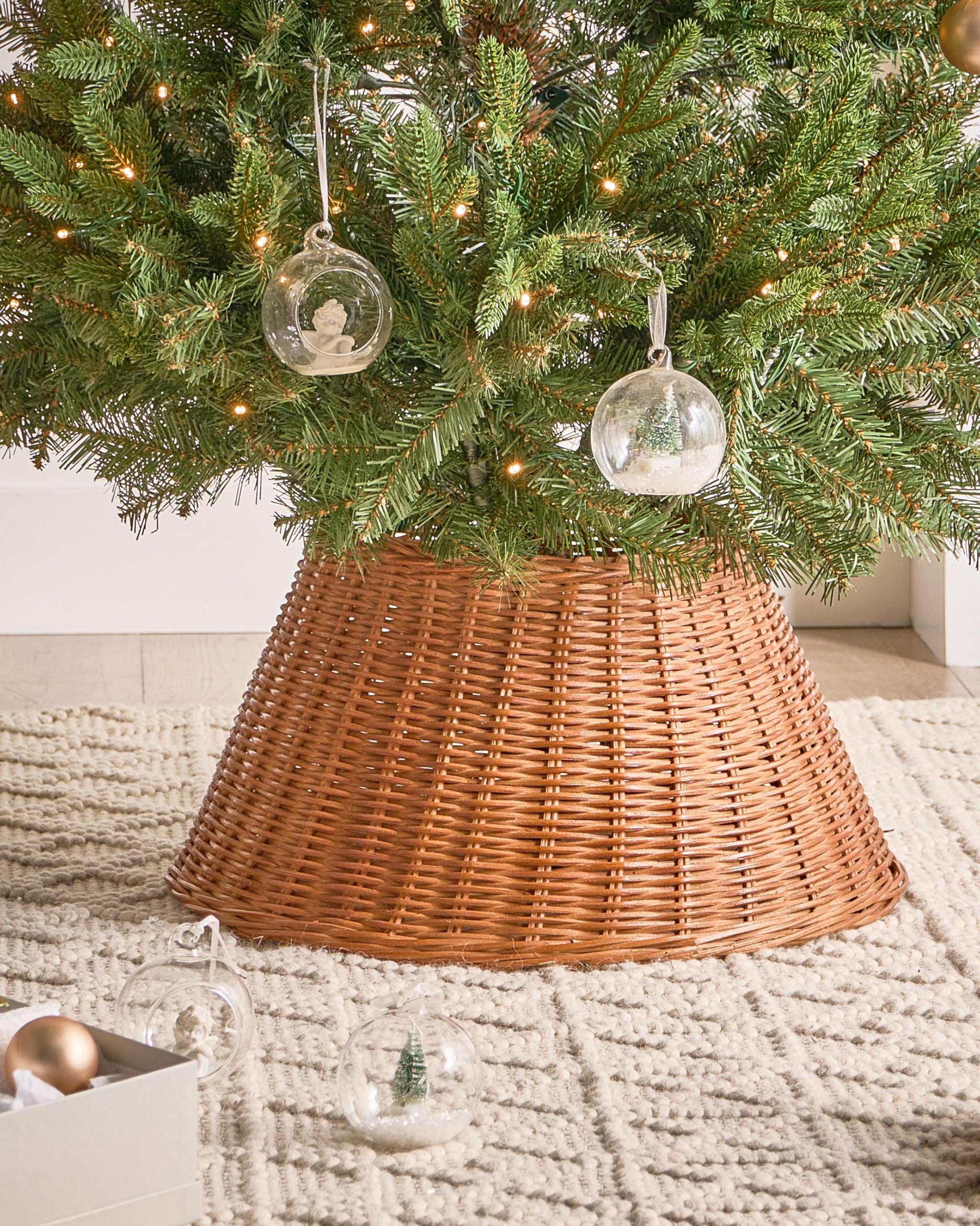 Jupe de Sapin de Noël en Rotin ⌀ 50 cm Rond Fait Main Naturelle Flocon