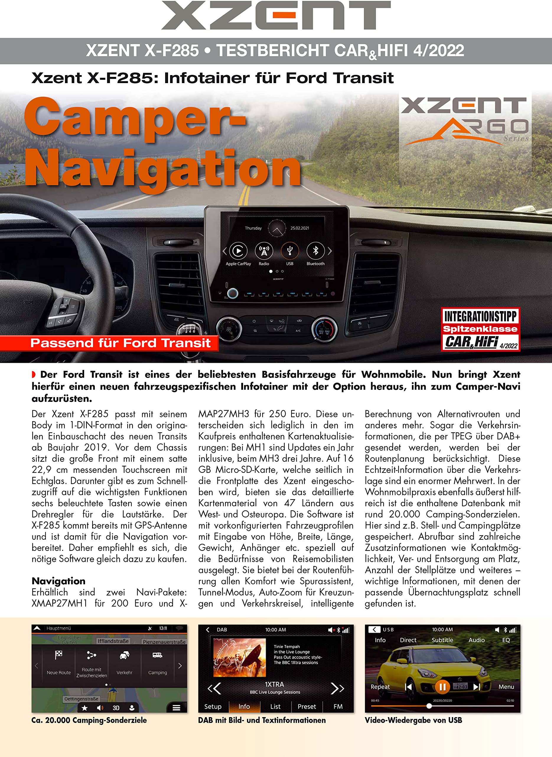 X-F285 – Autoradio kompatibel mit Ford Transit, Multimedia System/Mediencenter mit 9“ Touchscreen, Apple CarPlay, DAB+, zum Reisemobil Festeinbau Navi erweiterbar