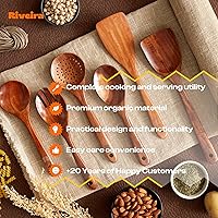 Vista 7 de Riveira - Juego de 6 cucharas de madera color marrón oscuro para cocinar - Elegantes elementos esenciales de cocina/Juego de utensilios de cocina