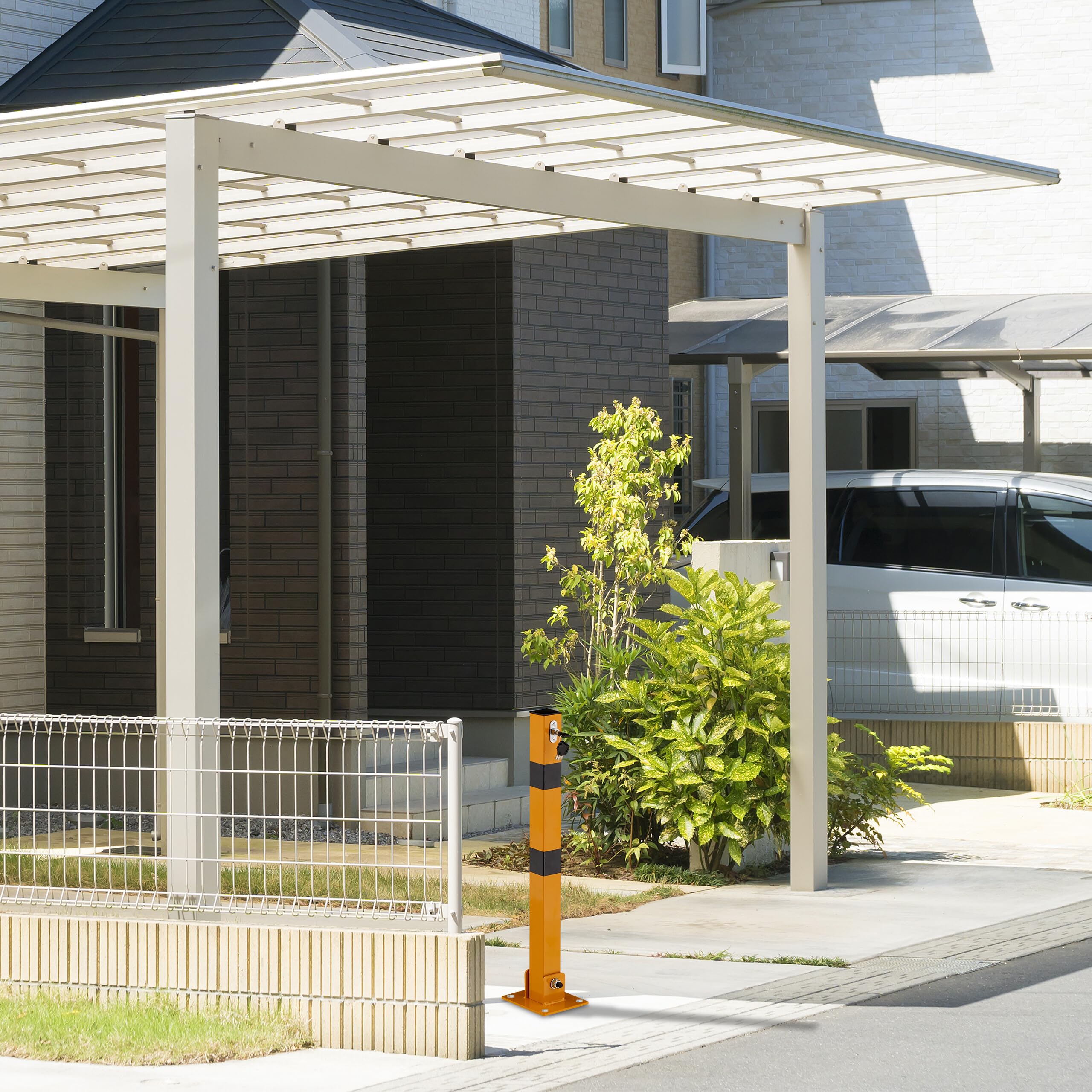 Relaxdays Poteau de Parking Rabattable, borne de stationnement en Acier, H : 65 cm, verrouillable, Blanc/Rouge