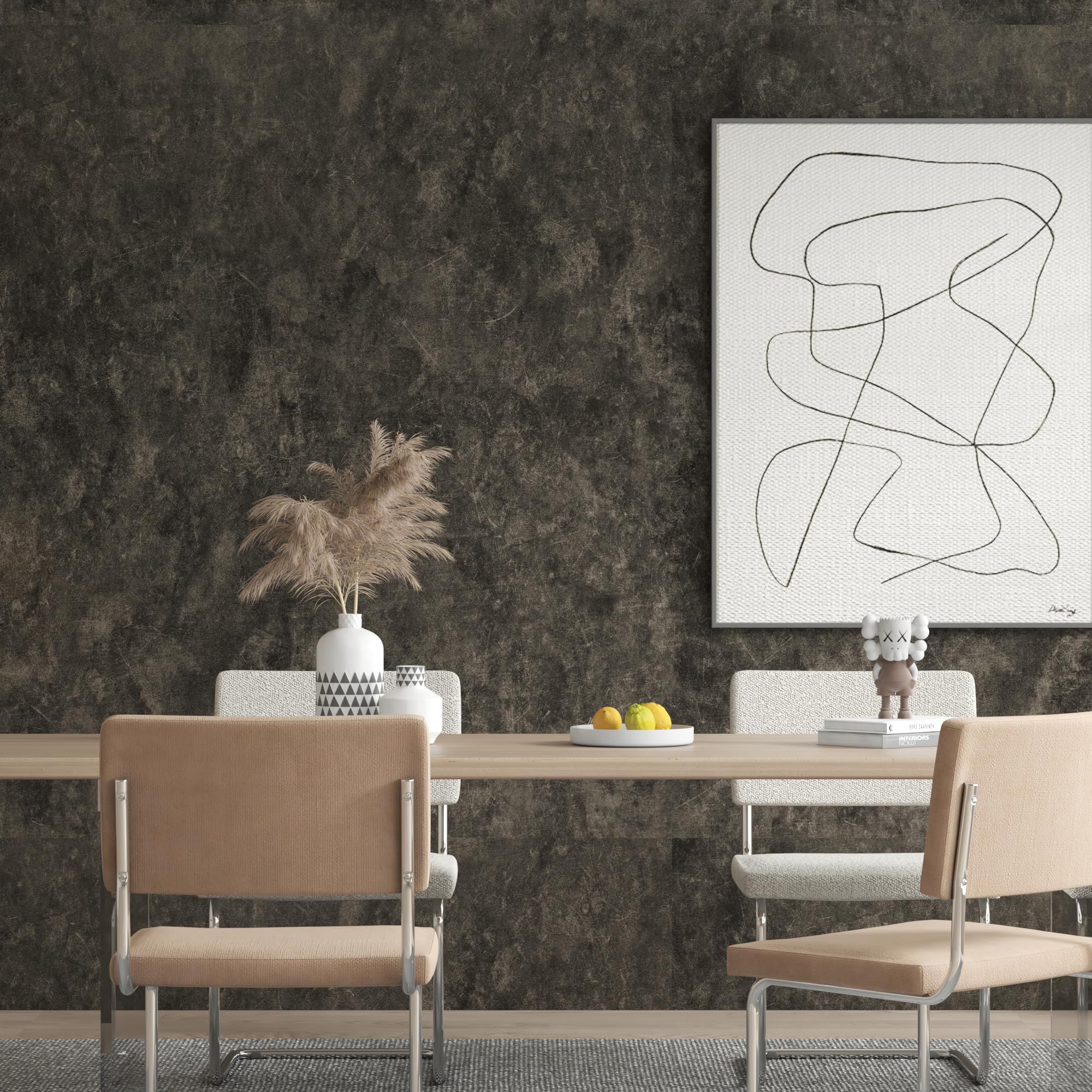 JSEVEM 80CM×4M Extra Wide Thick Dark Brown Grey Concrete Wallpaper Peel and Stick Glossy Textured Tan Gray Concrete Cement Contact Paper Vinyl Wrap Furniture Sticker for Bathroom Bedroom Office Walls - Image 4