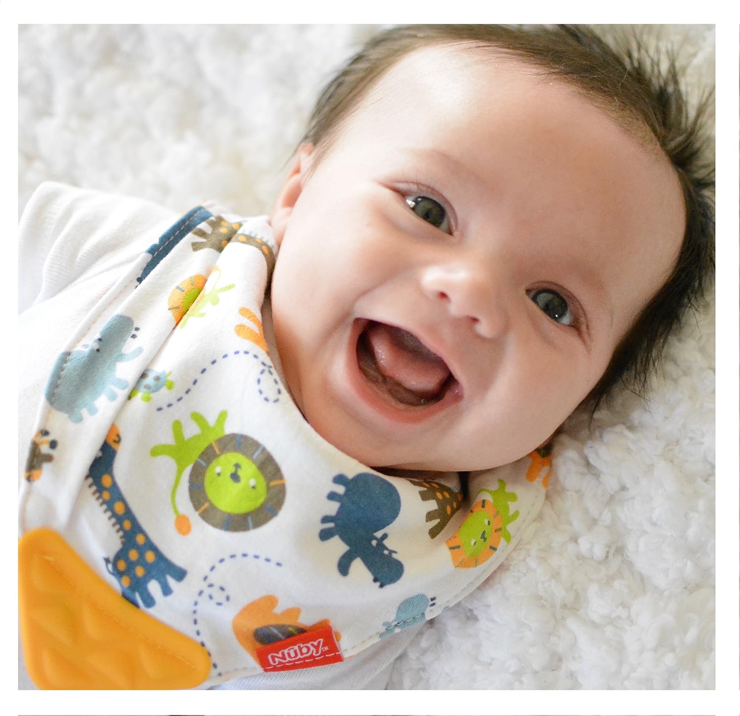 Nuby 2 Piece Bibs with Dribble Catcher and Teething Corner, Red and Yellow