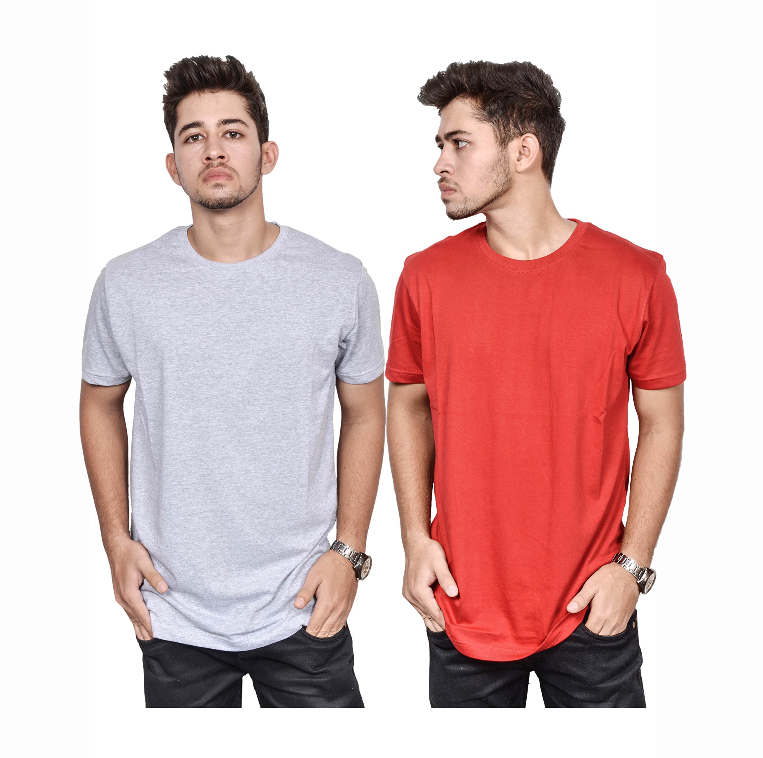 Grey & Red Basic Cotton Tshirts for Men Pack of 2, Small