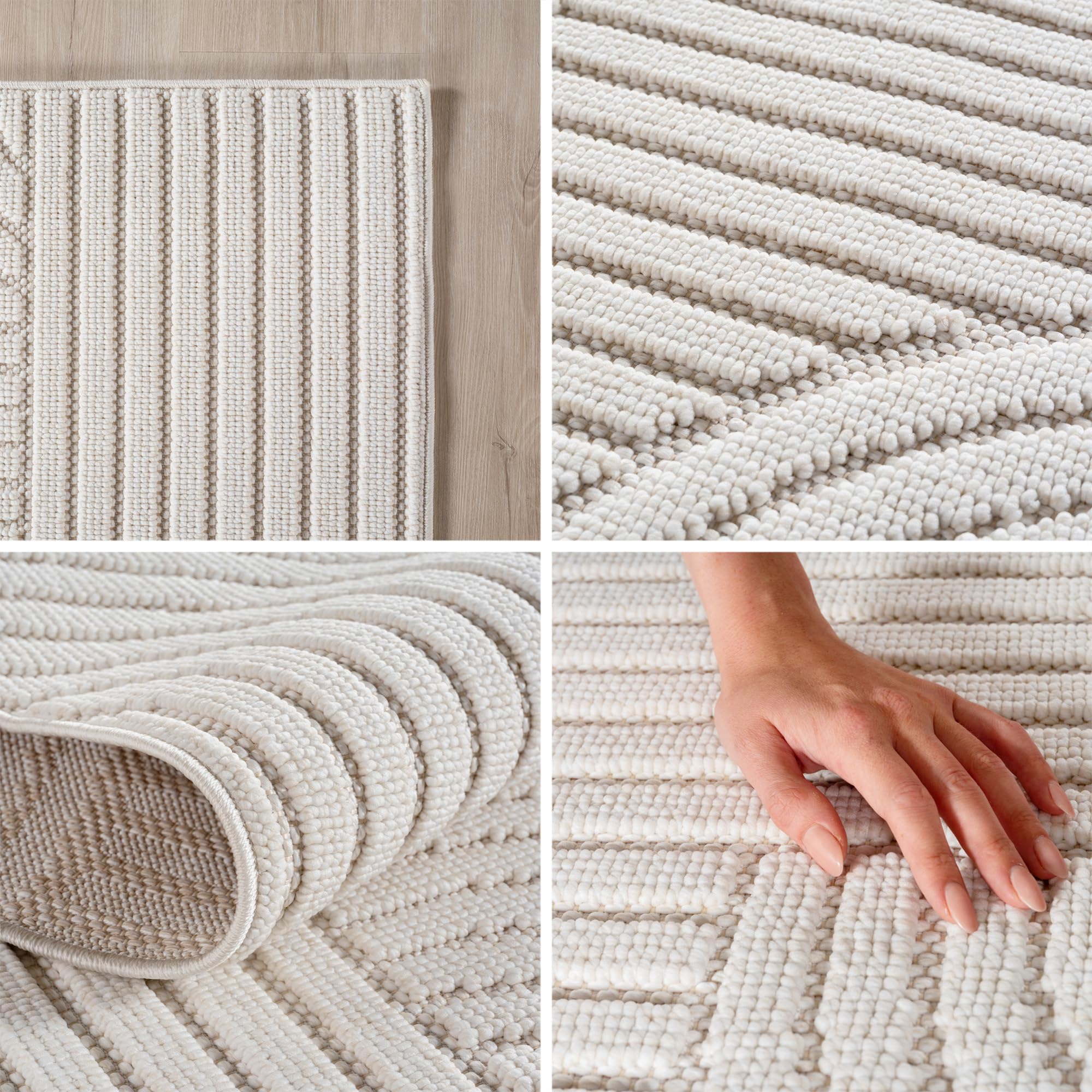 HomebyHome Tapis Rond 200 cm Crème Design Bohème Bouclé Boucles Style Scandinave Moderne Doux Résistant Facile à Nettoyer Grand Tapis pour Salon Salle à Manger Chambre