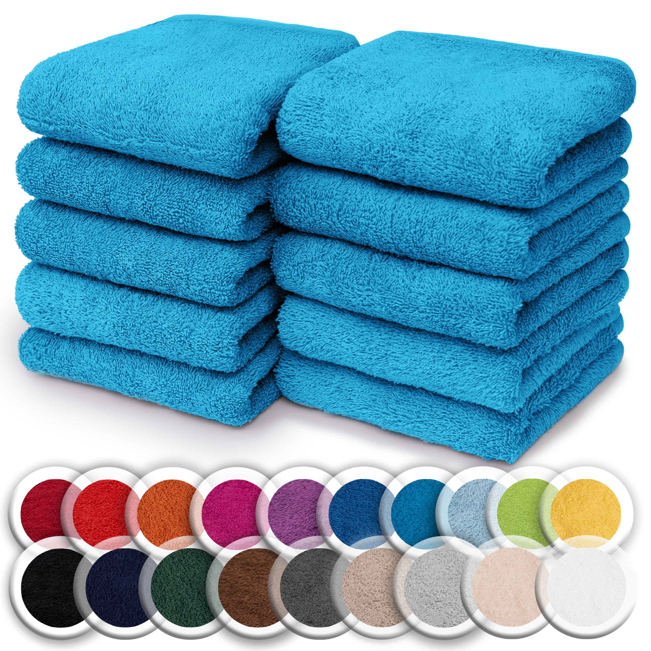 NatureMark Set of 10 Washcloths Made of 100% Cotton - Soft and Absorbent Face and Hand Towels - Practical for Bathroom and Kitchen - 30 x 30 cm, Turquoise