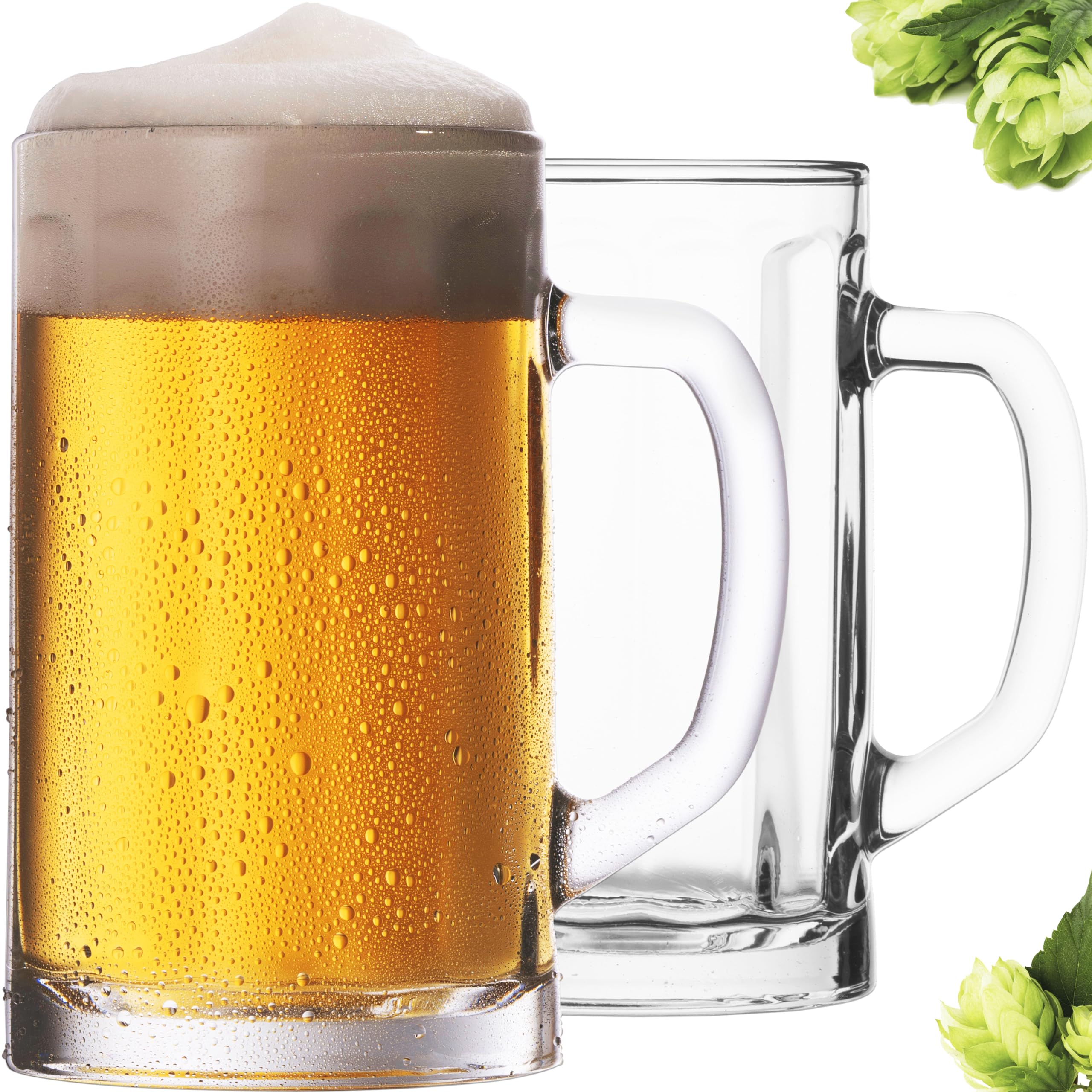 PLATINUX Bierseidel mit Henkel aus Glas Set 2-Teilig 300ml (max. 350ml) Bierkrug Maßkrug klein Bierkrüge Biergläser 0,3L