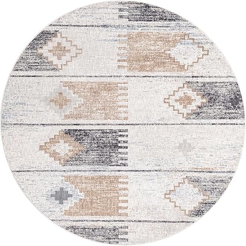 Miniatura 3 de Unique Loom Eco Southwestern Collection - Alfombra redonda de 7 pies x 7 pies, color marfil y negro