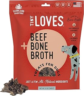 Farmland Traditions Tiny Loves Jerky Trainer Treats for Dogs w/Bone Broth (Beef, 12 oz.)