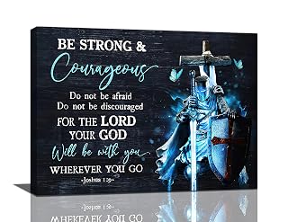 Warrior Canvas Wall Art Warrior Full Armor of God Pictures Cool Wall Decor Inspirational Quotes Be Strong and Courageous Painting Prints Framed Artwork Decor for Living Room Bedroom Bathroom 12"x16" - Amazon product rated Grade A