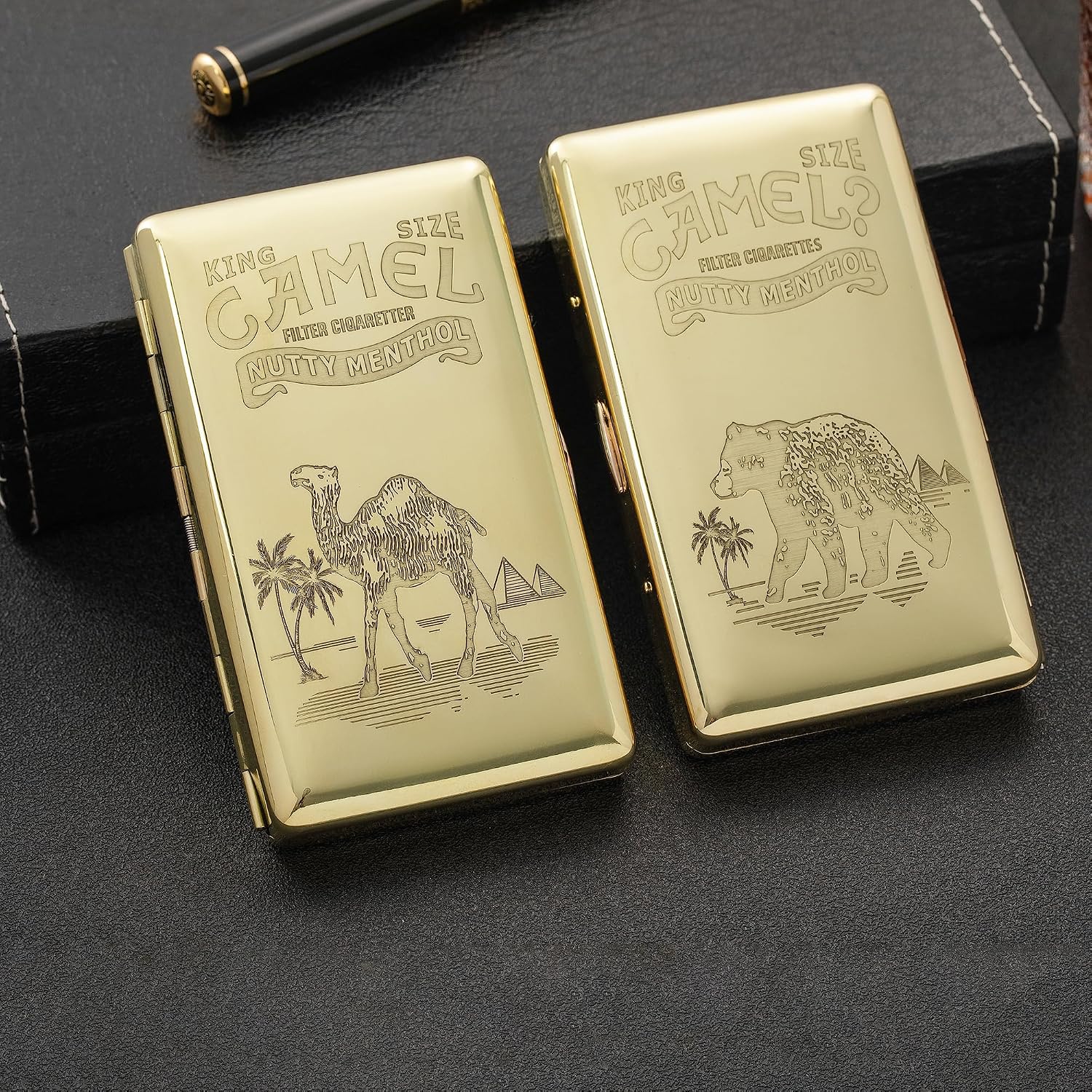 Slim Vintage Metal Cigarette Case with Laser-Etched Design - Holds 14-20 King Size or 100s Cigarettes - Portable Travel Holder for Men & Women (100s Size)