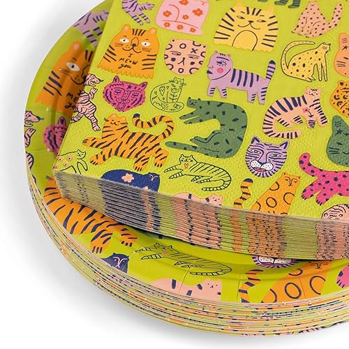 Miniatura 6 de Juego de 48 platos de papel y servilleta de alta calidad para fiesta, tema de gato/gatito, vajilla desechable pesada para cumpleaños de niñas/niños,