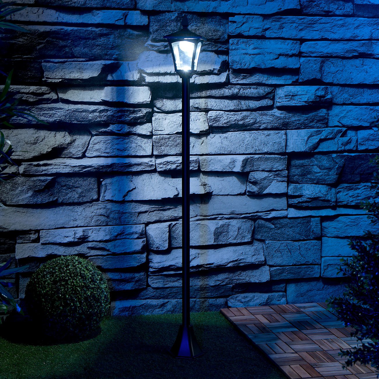 Royal Gardineer solar Lámpara de jardín: Lámpara solar de jardín LED, de 40 LM, regulable, con sensor crepuscular IP44, de 1,6 m de altura (Linterna de pie)