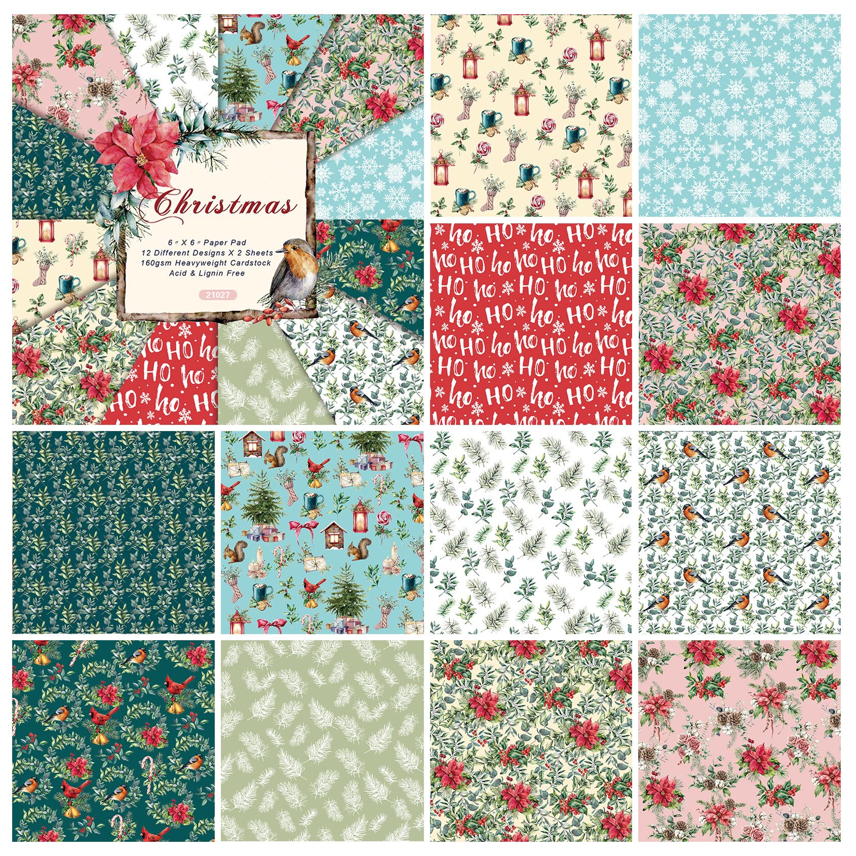 Papier do scrapbookingu, Blok papieru 6"x6" do tworzenia kartek, 48 arkuszy, tektura, jednostronny papier do wzorów, dekoracyjny papier do rękodzieła, zestaw świątecznych artykułów do scrapbookingu(Ch