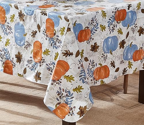 Miniatura 6 de Newbridge Blue Hampstead Farm Pumpkin Field - Mantel de vinilo de franela de otoño y Acción de Gracias, mantel de vinilo de cosecha de otoño con