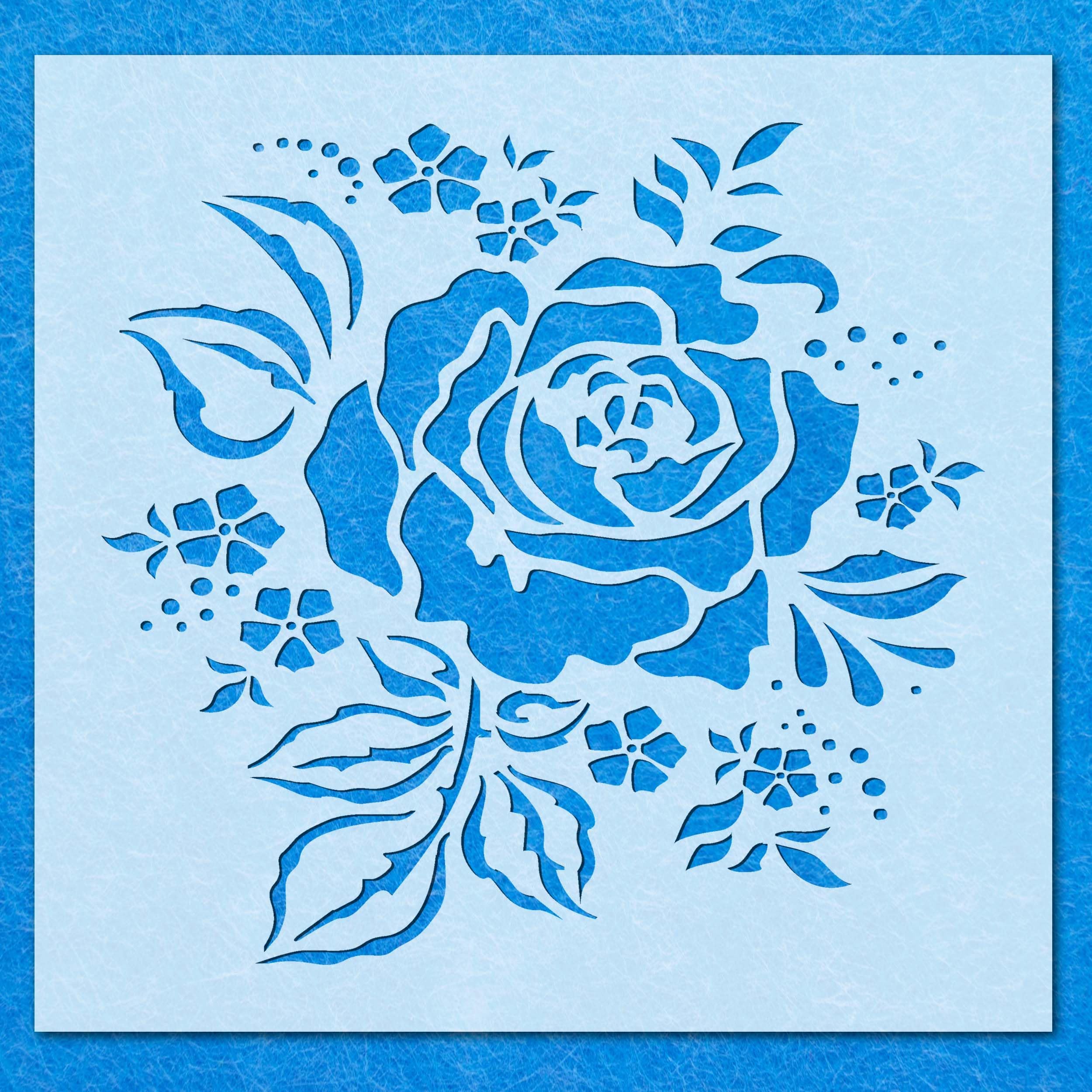 Rose Flower Head Leaf Leaves Stencil: Mylar Airbrush Wall Art Painting Crafts -A4 Stencil - Design Size (178 x 170 mm)