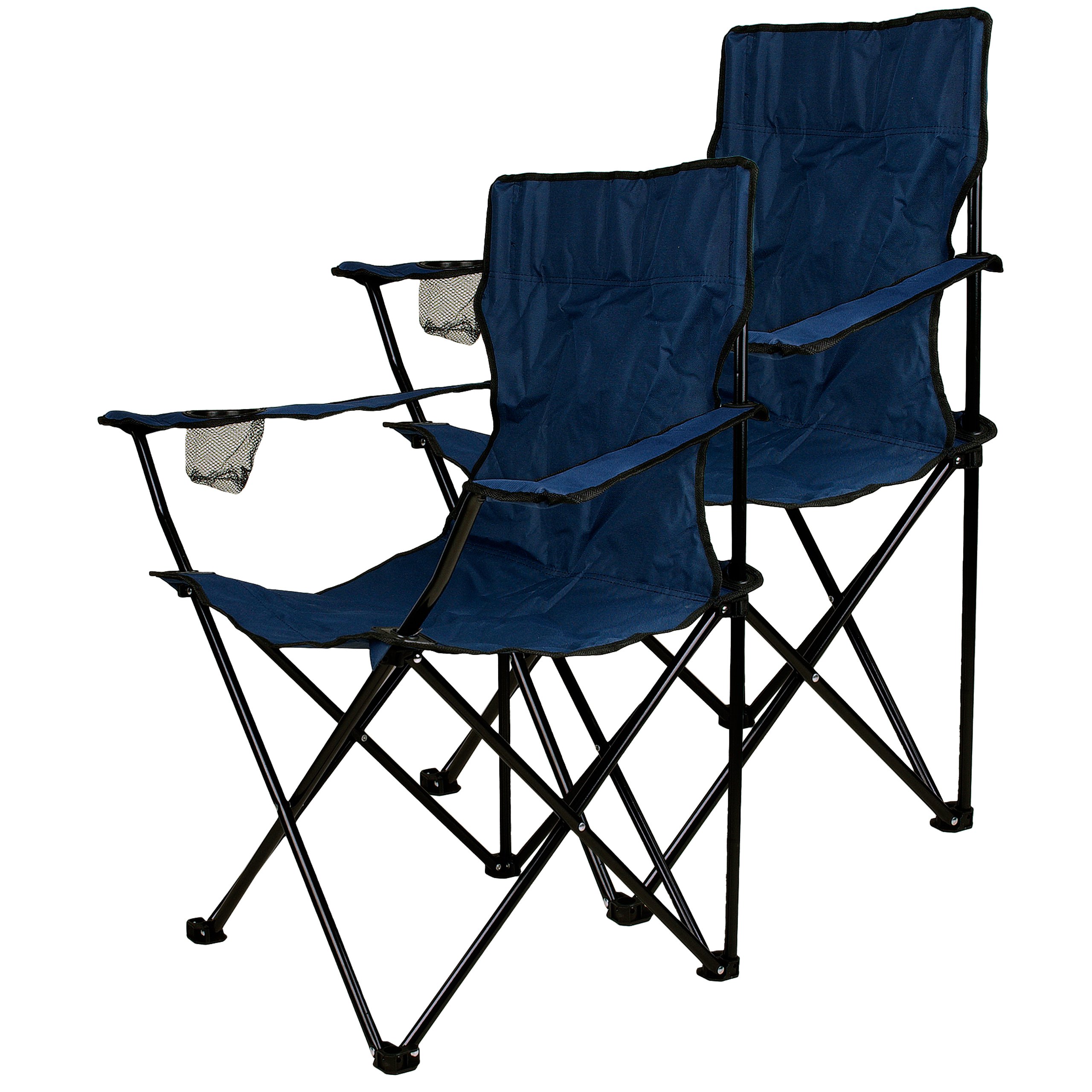 Nexos Trading 2er Set Faltstuhl Campingstuhl Getränkehalter Armlehne bis 120 kg Angelstuhl 85x82x46 cm Stahlrohrrahmen 15mm, wasserabweisend robust mit Tragetasche Polyesterbezug 600D