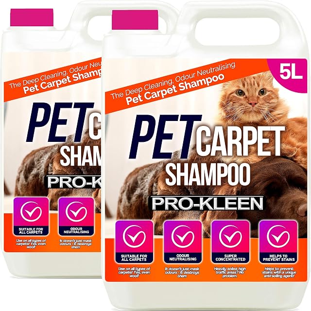 Pro-Kleen Pet Carpet Cleaner Professional upholstery extraction shampoo solution, with reactivating odour treatment, Suitable for all Carpet Cleaning Machines (10 Litres)