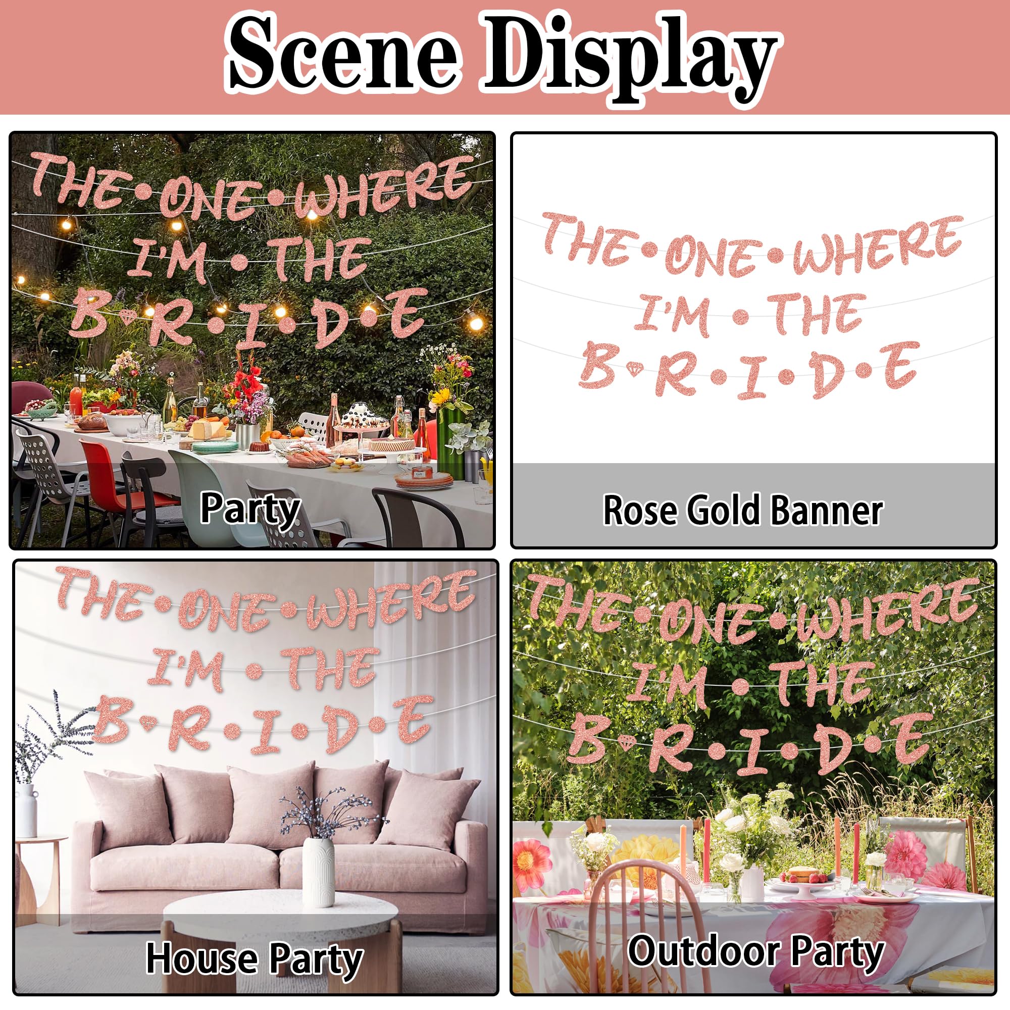 Bride To Be Decorations Banner- Rose Gold The One Where I'm The Bride Letter Banners for Bachelorette Party Hen Night and Bridal Shower Decoration - Image 4