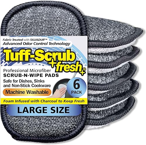 Miniatura 7 de Tuff-Scrub Fresh Almohadillas de esponja de microfibra profesional Scrub-N-Wipe con tela tratada con tecnología avanzada de control de olores